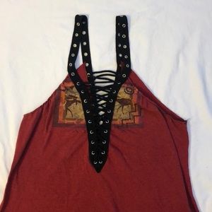 LF Stores Vintage First of a Kind Lace Up Tank